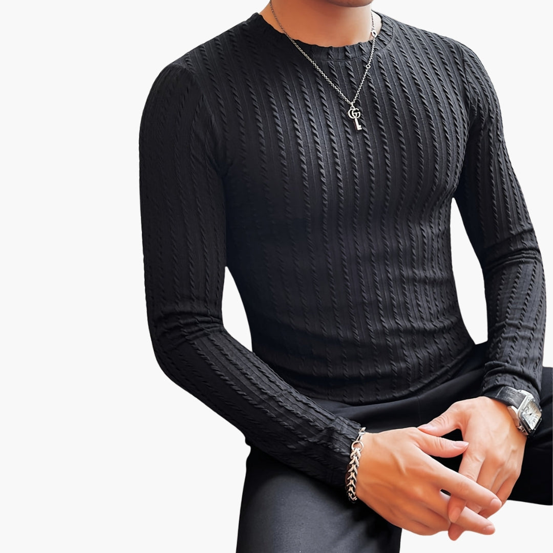 T-shirt Homme Manches Longues avec Surface Côtelée