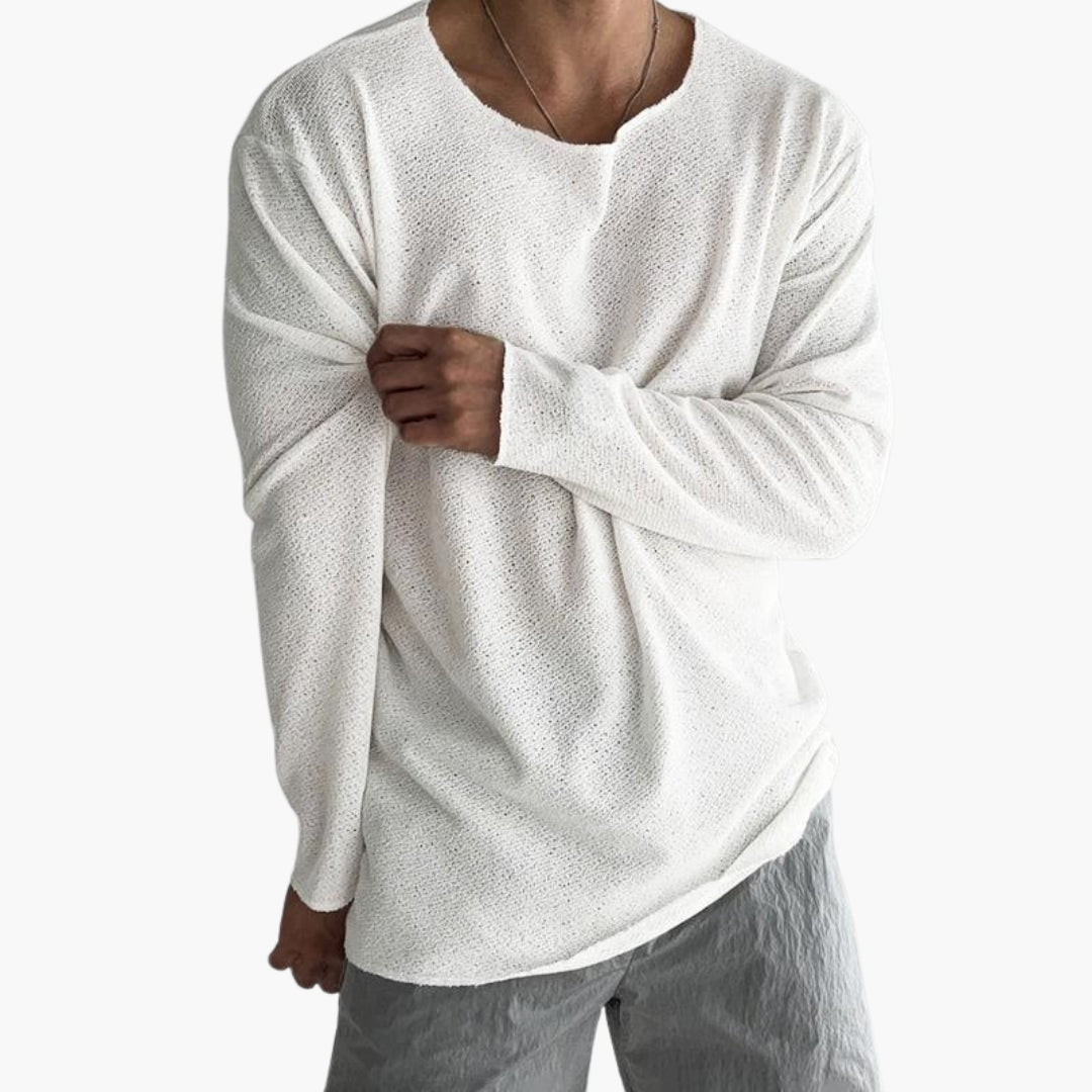 T-shirt à manches longues pour homme avec col rond et coupe décontractée