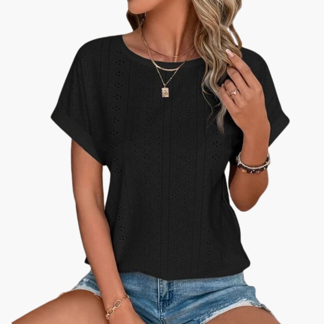 women's round-neck shirt with perforated surface