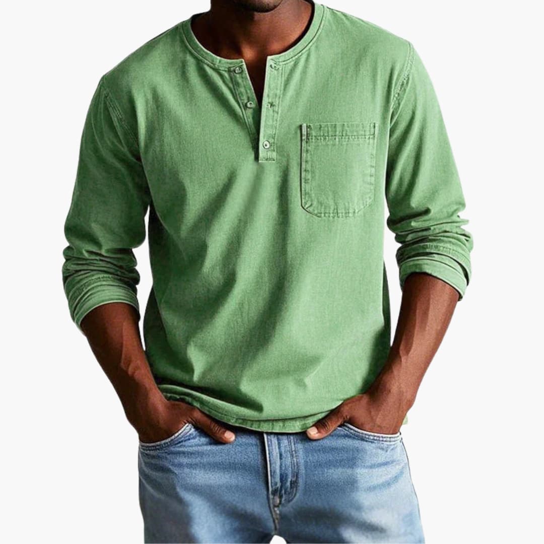 T shirt homme à manches longues avec col rond et poche poitrine