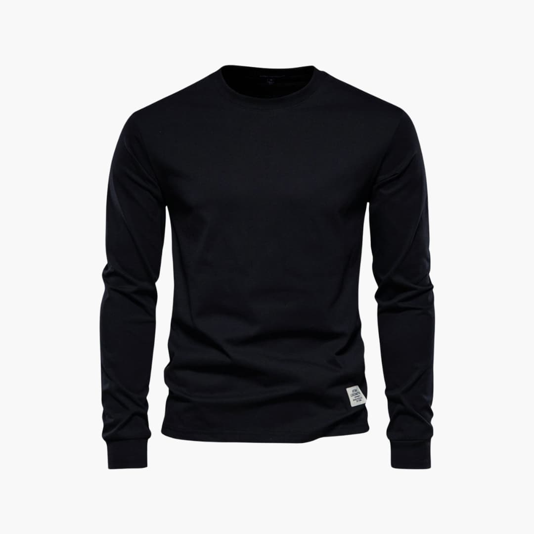 T-shirt homme à manches longues en tissu coton avec col rond