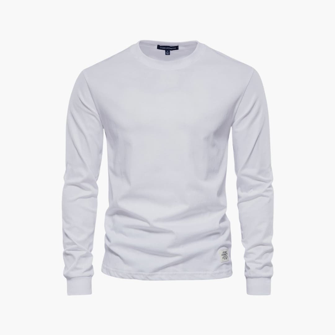 T-shirt homme à manches longues en tissu coton avec col rond