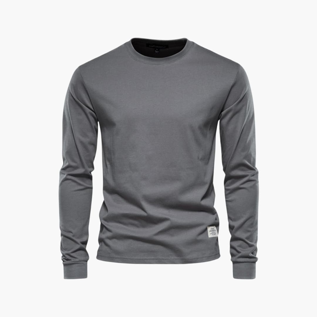 T-shirt homme à manches longues en tissu coton avec col rond