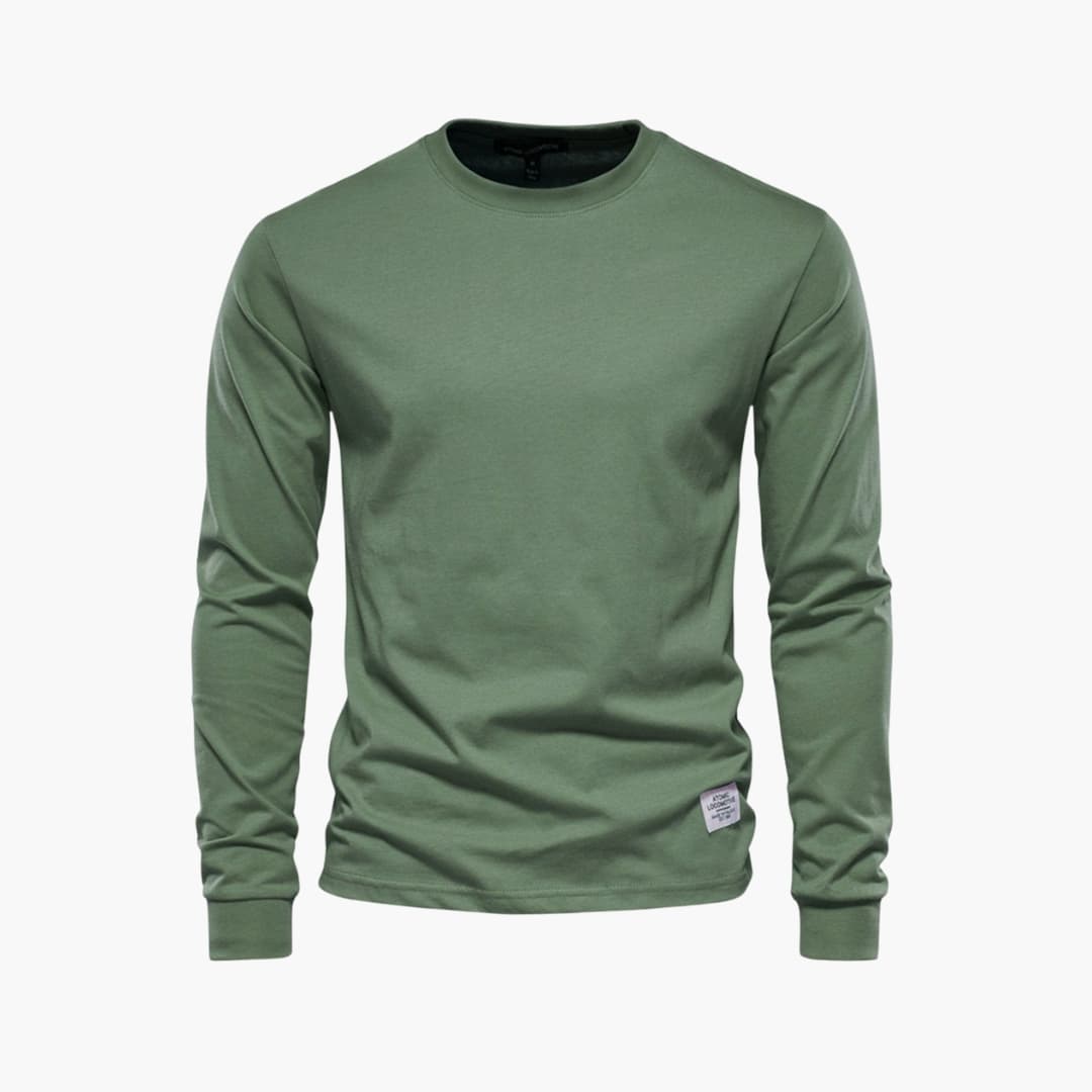 T-shirt homme à manches longues en tissu coton avec col rond