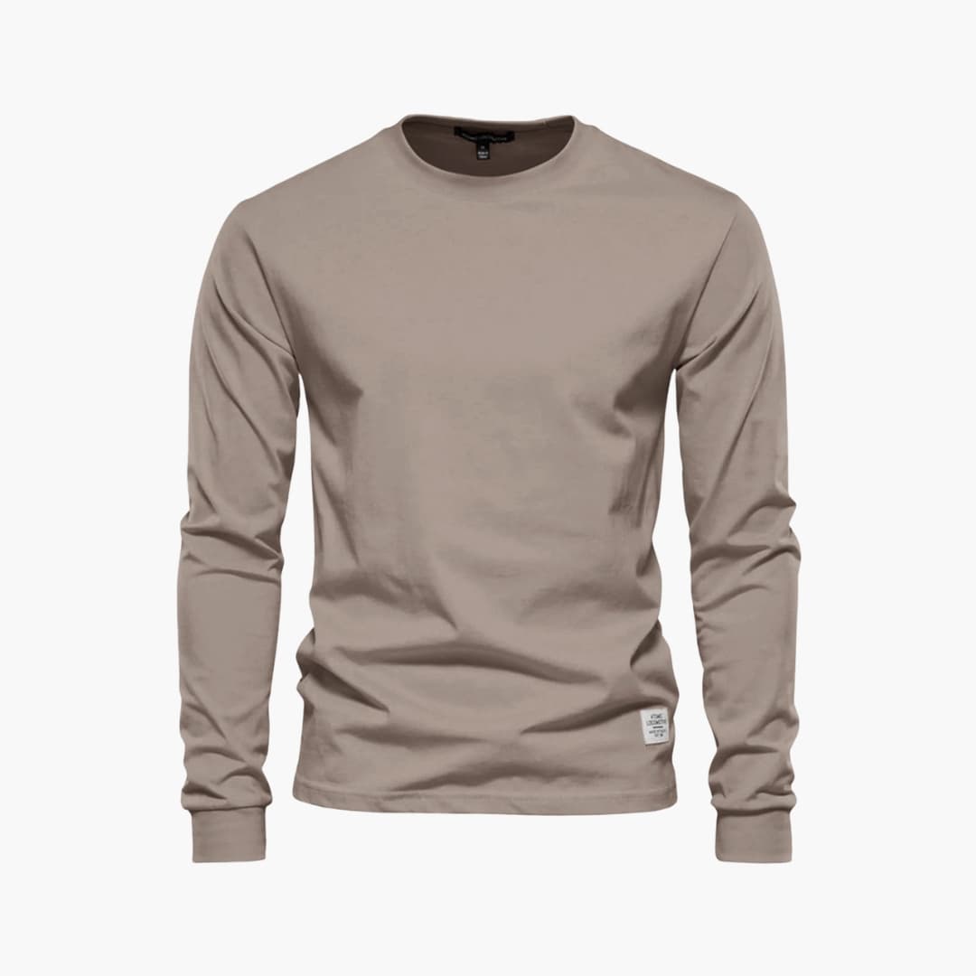 T-shirt homme à manches longues en tissu coton avec col rond