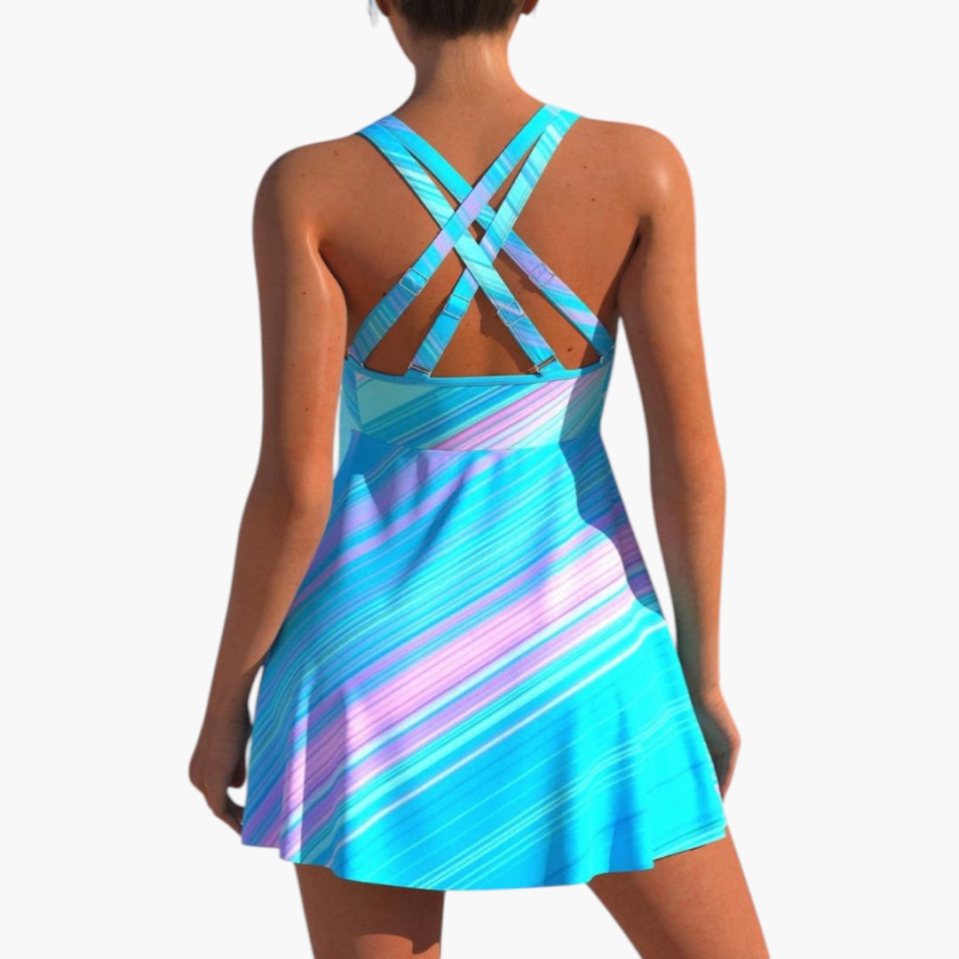 Striped V-neck tankini for women with loose top