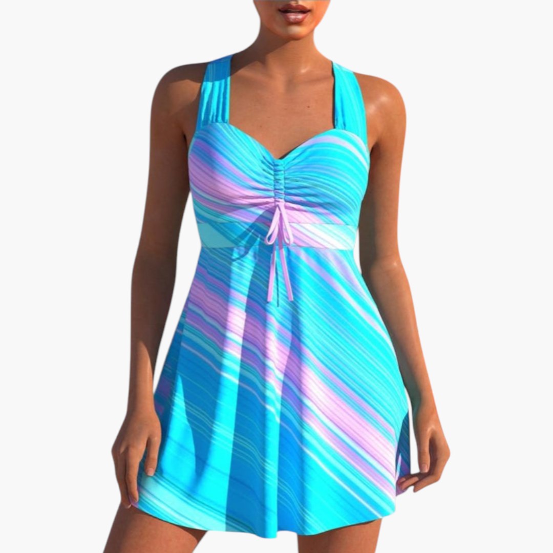 Striped V-neck tankini for women with loose top