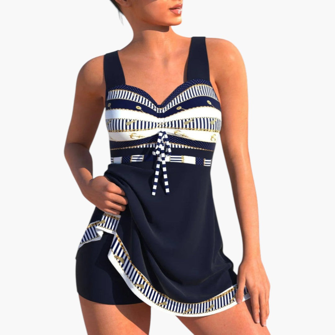 Patchwork tankini for women with fitted top and bottom