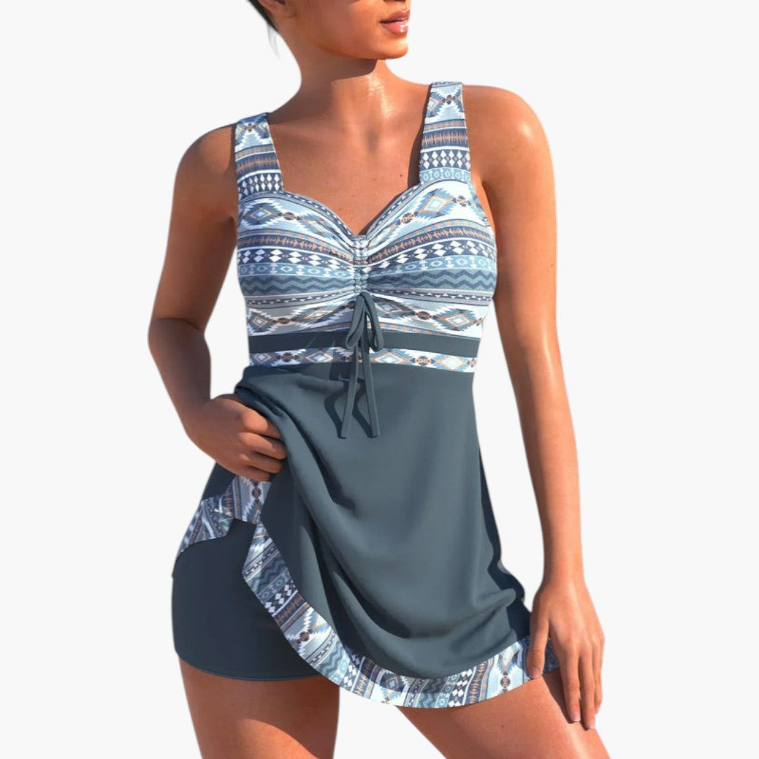 Patchwork tankini for women with fitted top and bottom