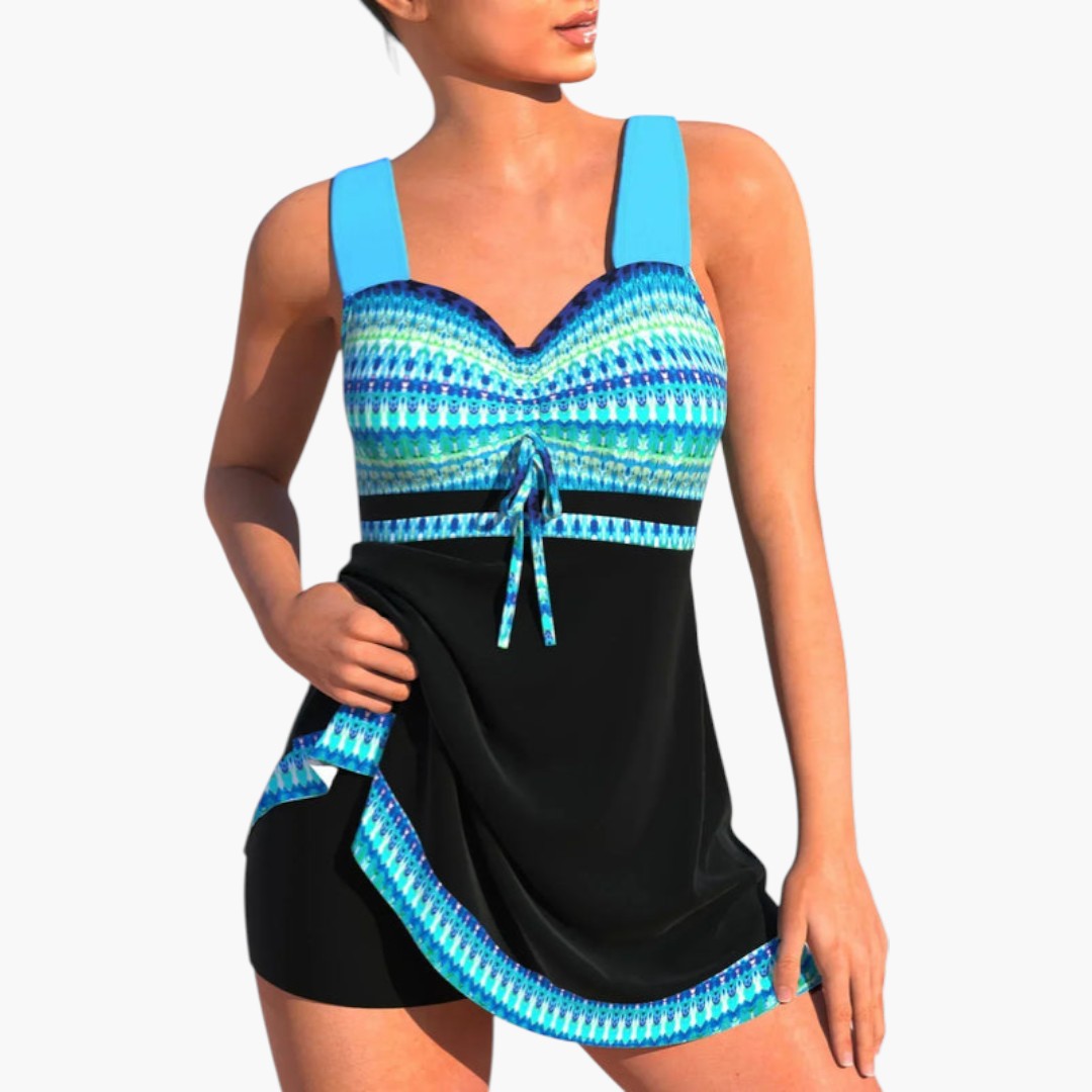 Patchwork tankini for women with fitted top and bottom