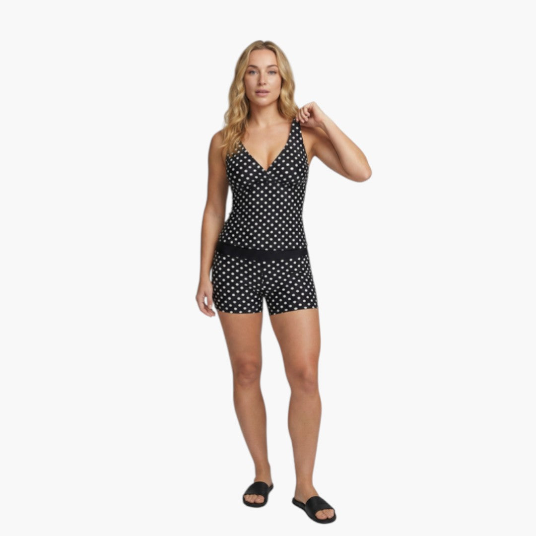 Tankini for women with polka dot top and shorts