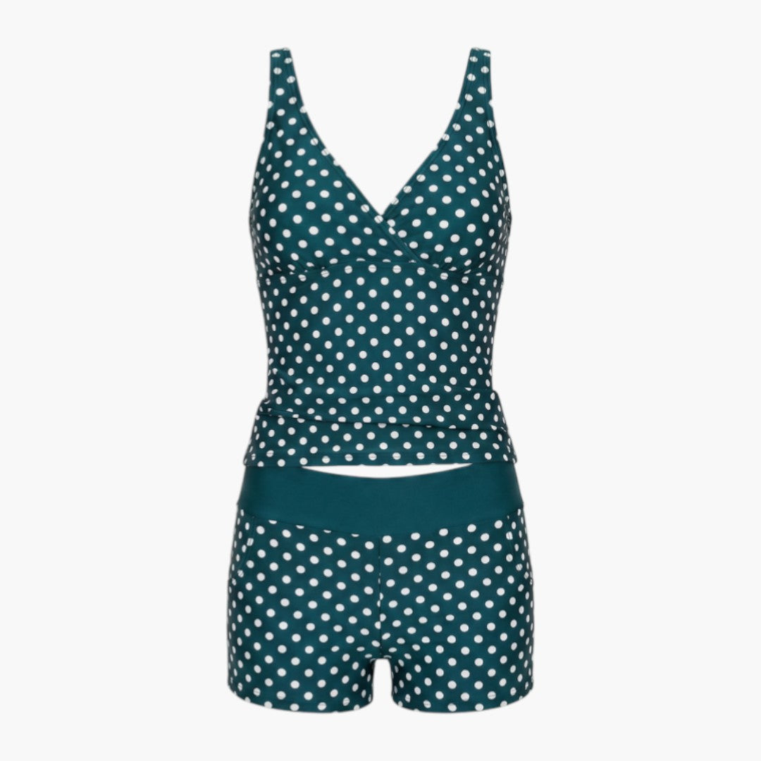 Tankini for women with polka dot top and shorts