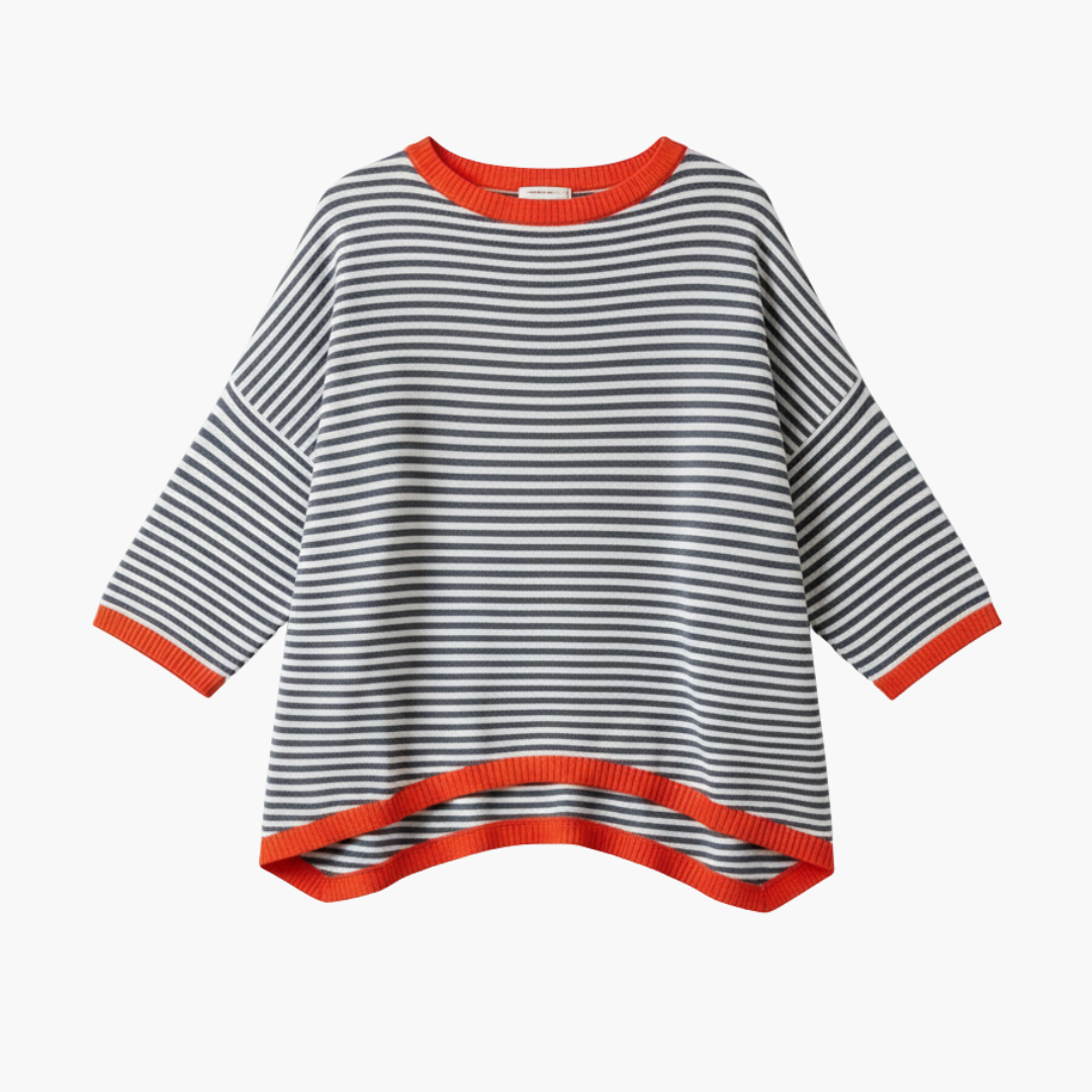 Long-sleeve striped top for women with contrast trim