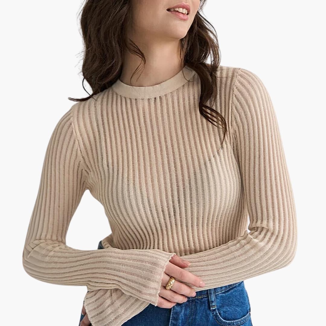 Top femme à rayures transparent manches longues