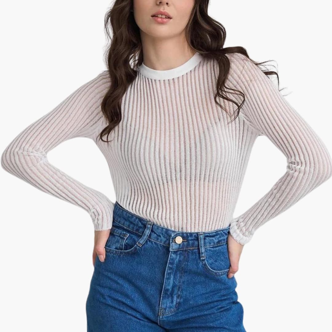 Top femme à rayures transparent manches longues