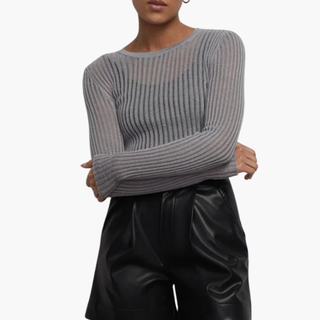 Top femme à rayures transparent manches longues