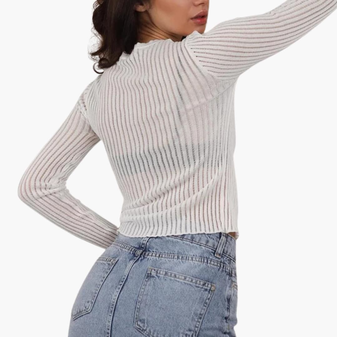 Top femme à rayures transparent manches longues