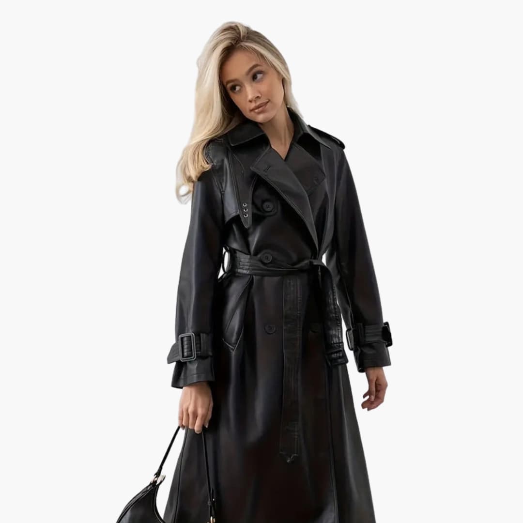 Trench-Coat Femme Long avec Ceinture et Large Revers