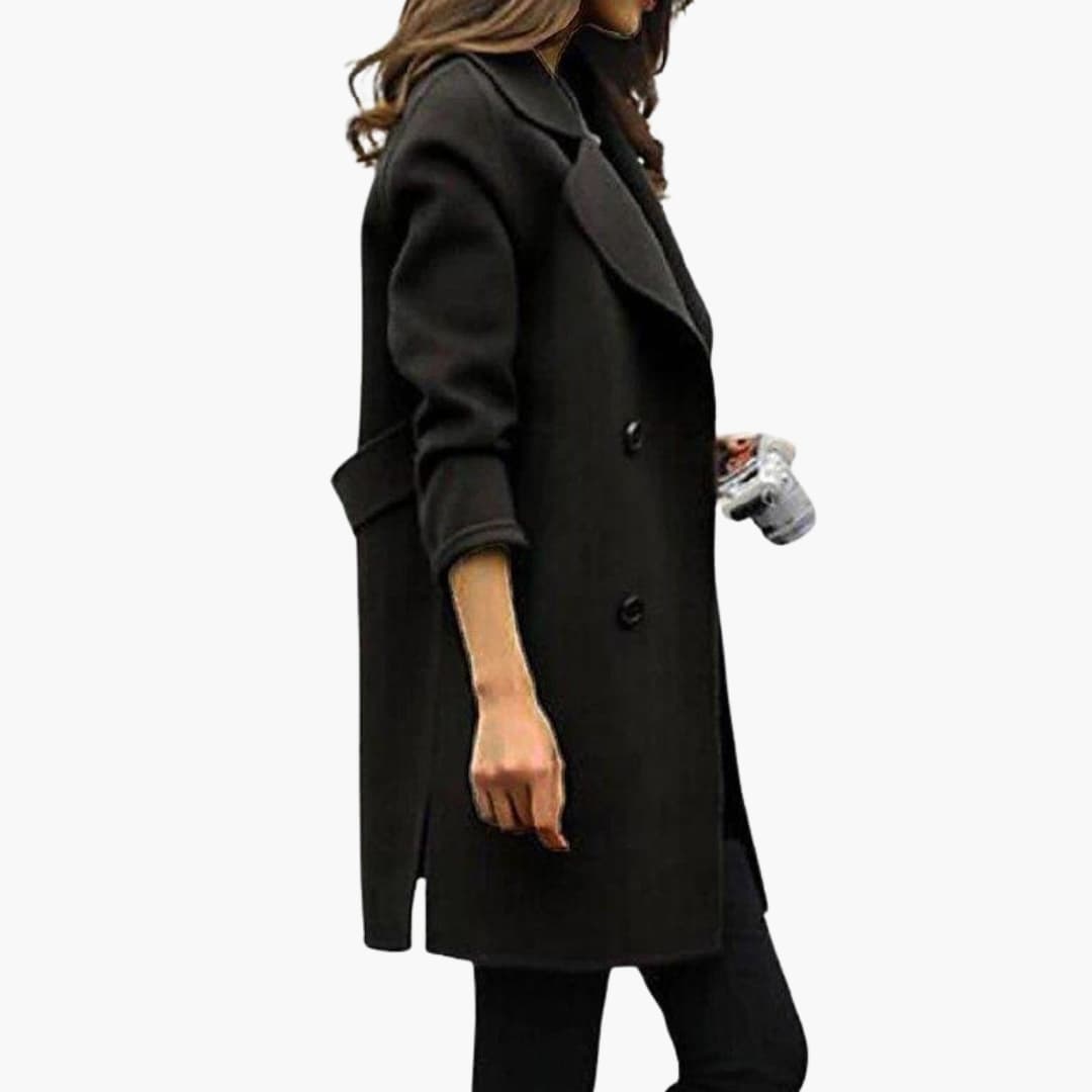 Trench-coat femme à double boutonnage avec col à revers cranté