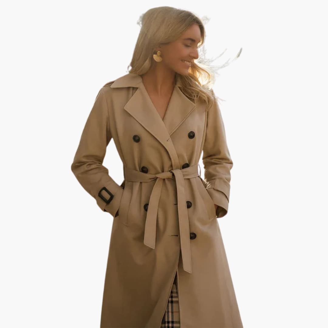 Trench-coat long femme avec ceinture et fermeture boutonnée