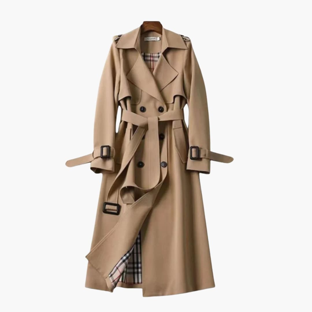 Trench-coat long femme avec ceinture et fermeture boutonnée
