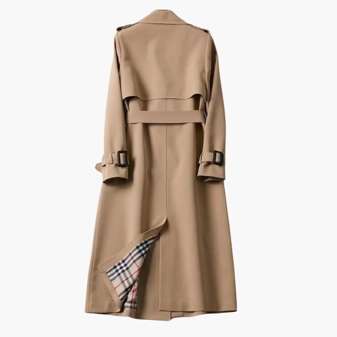 Trench-coat long femme avec ceinture et fermeture boutonnée