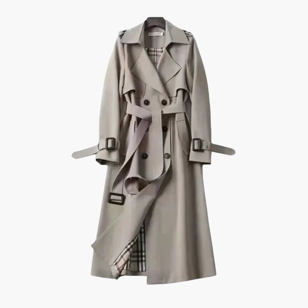 Trench-coat long femme avec ceinture et fermeture boutonnée
