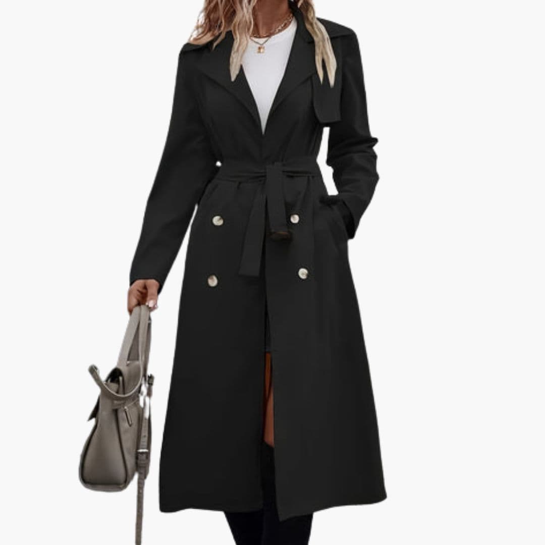 Manteau Trench Long Femme avec Ceinture à la Taille