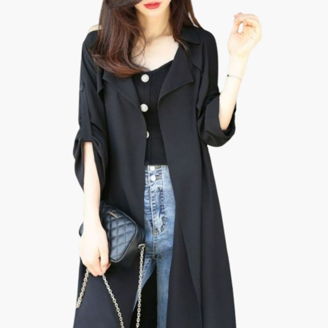 Trench long femme avec fermeture boutonnée