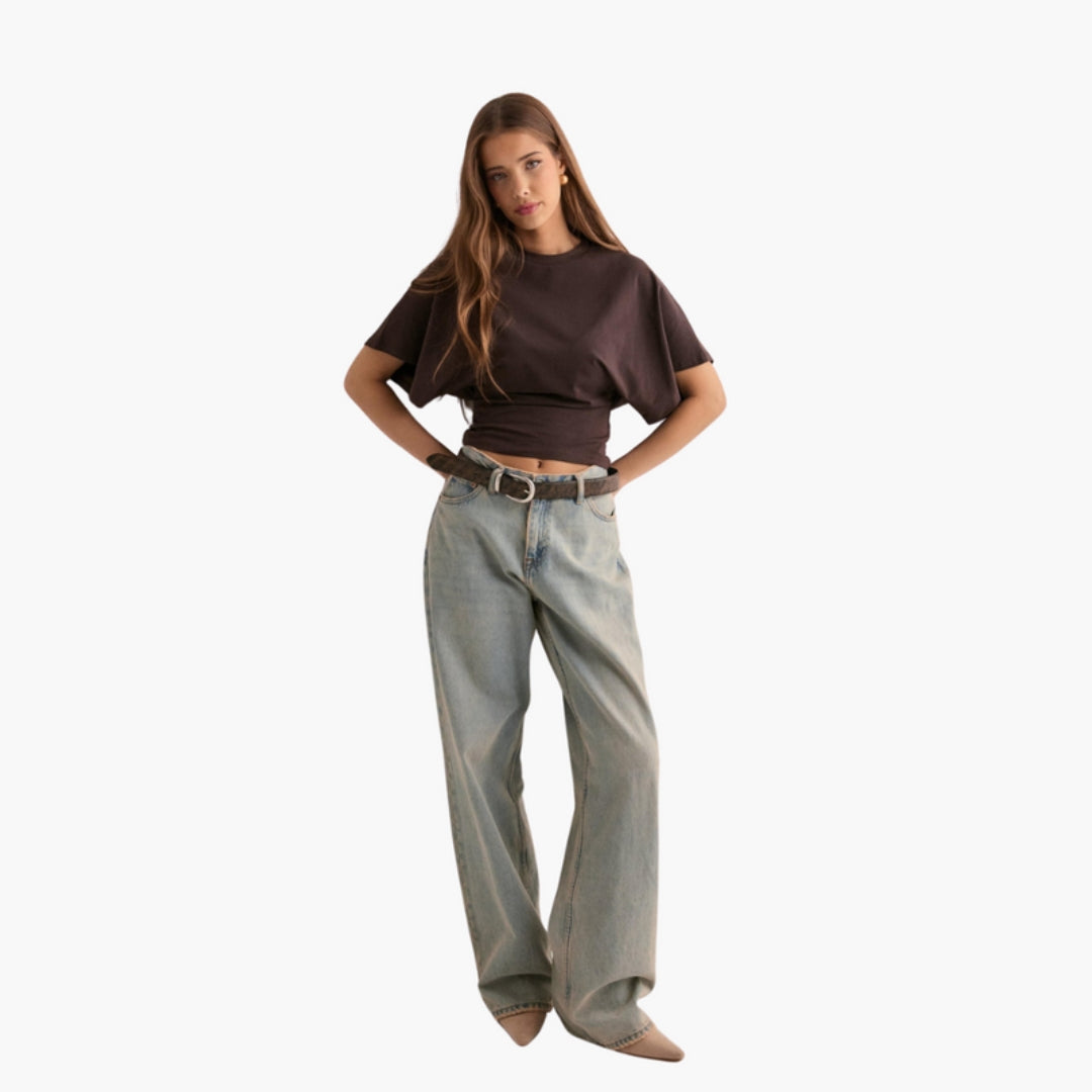 Maglietta donna con scollo rotondo e maniche larghe