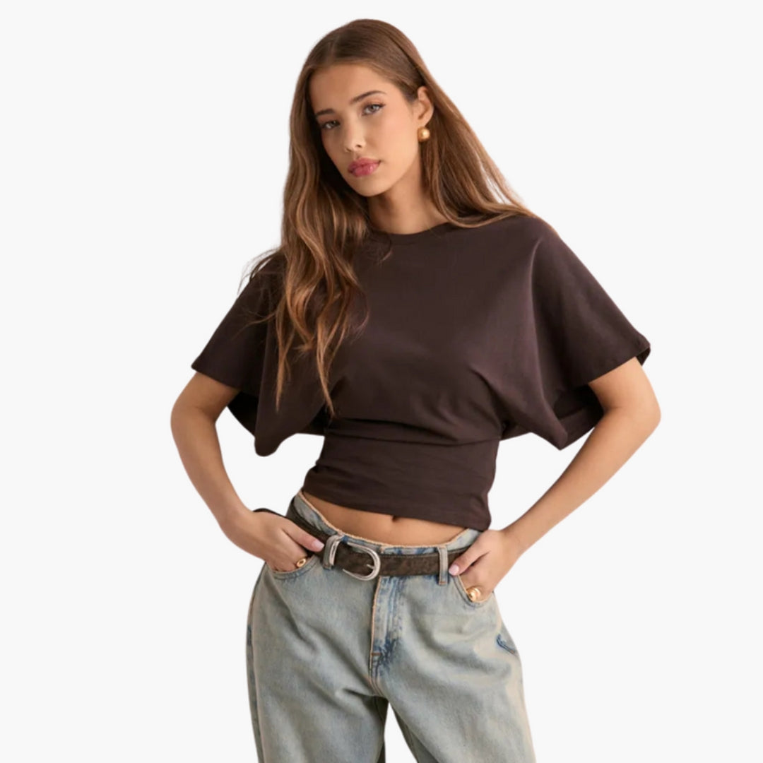 Maglietta donna con scollo rotondo e maniche larghe