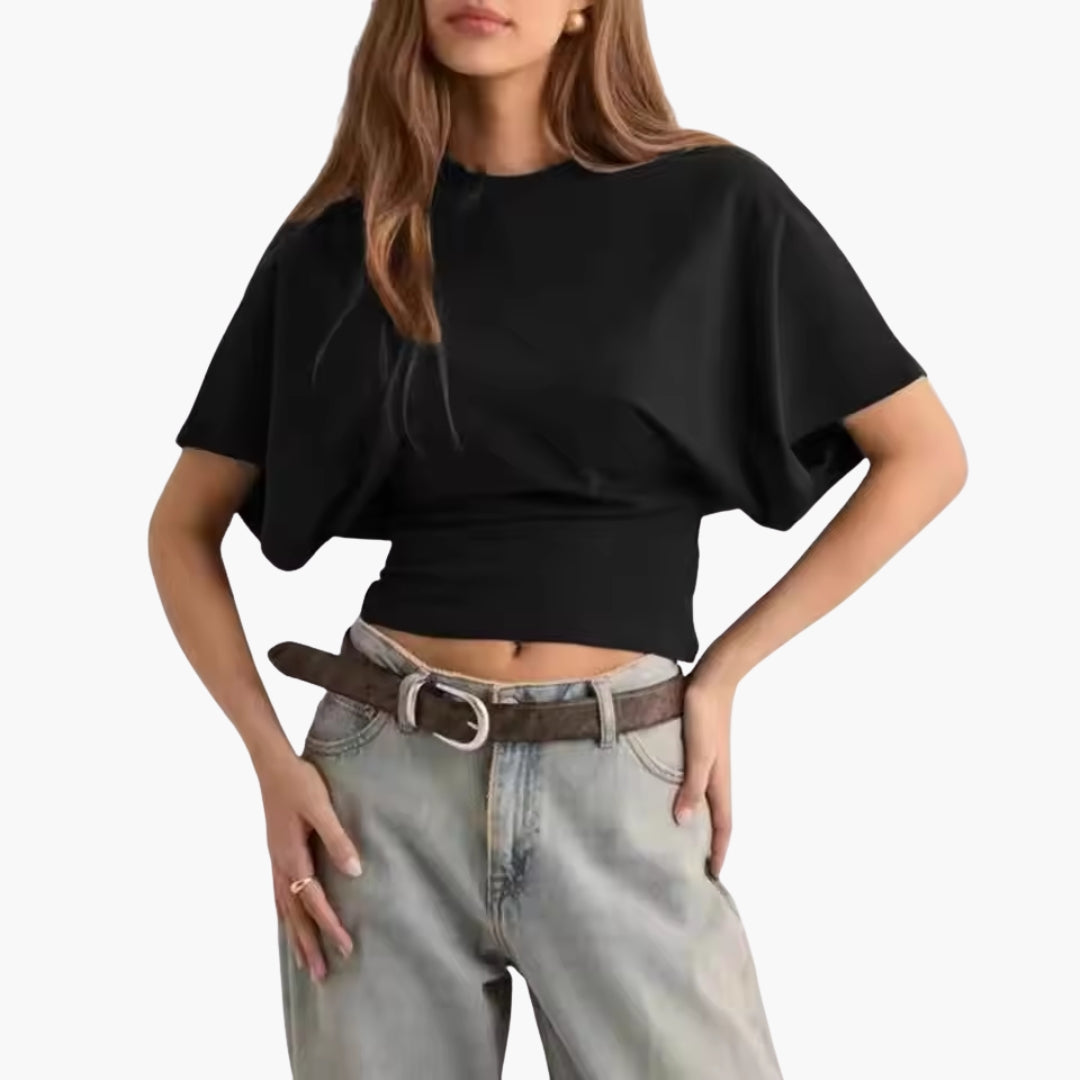 Maglietta donna con scollo rotondo e maniche larghe