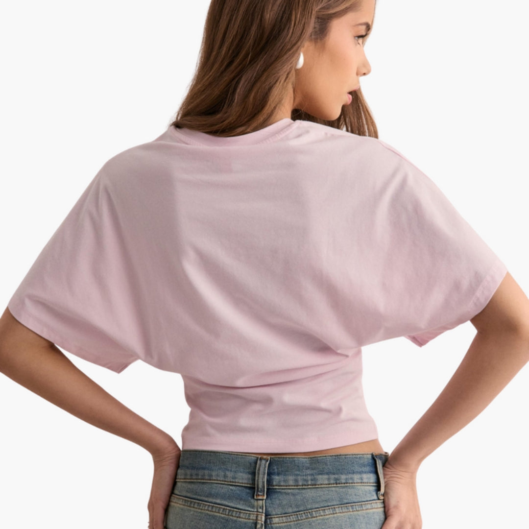 Maglietta donna con scollo rotondo e maniche larghe