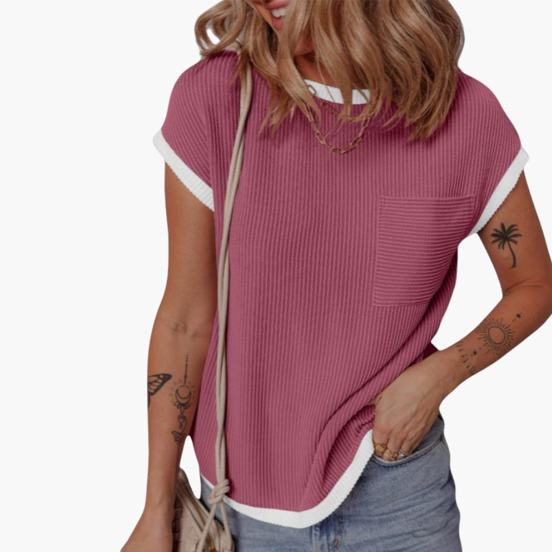 Maglietta donna con scollo rotondo e taschino sul petto