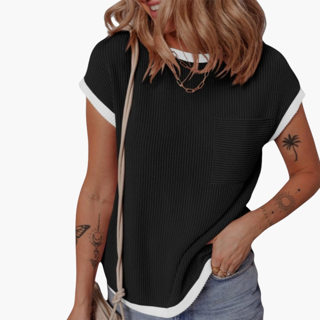 Maglietta donna con scollo rotondo e taschino sul petto