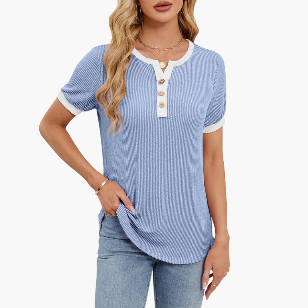 Maglietta donna con scollo spaccato e patta con bottoni