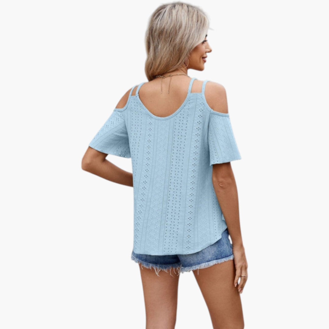 Maglietta donna con spalle scoperte e superficie traforata