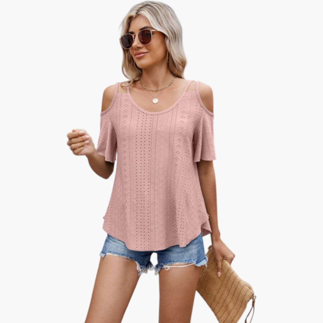 Maglietta donna con spalle scoperte e superficie traforata