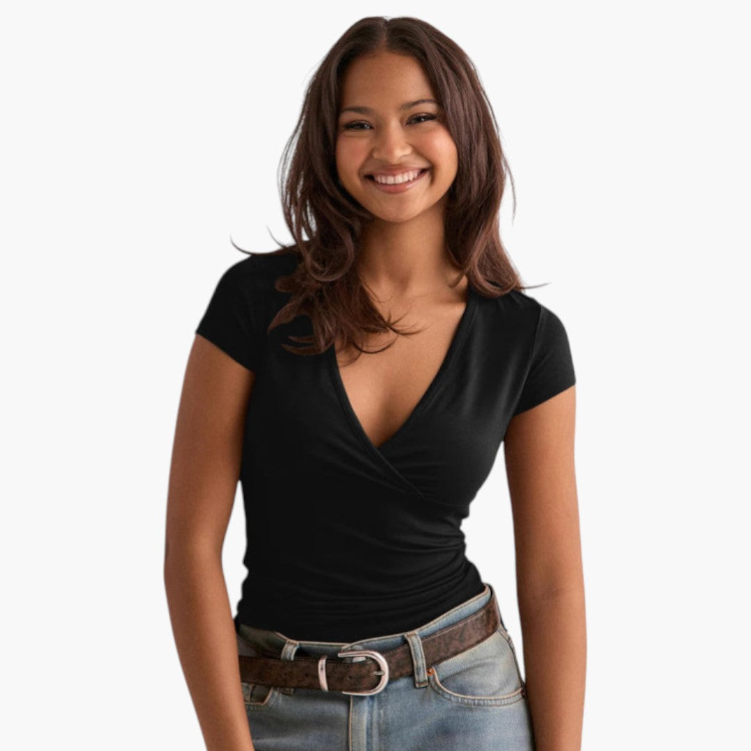 Maglietta donna con scollo a V e maniche corte