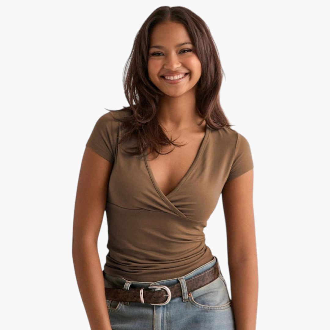 Maglietta donna con scollo a V e maniche corte