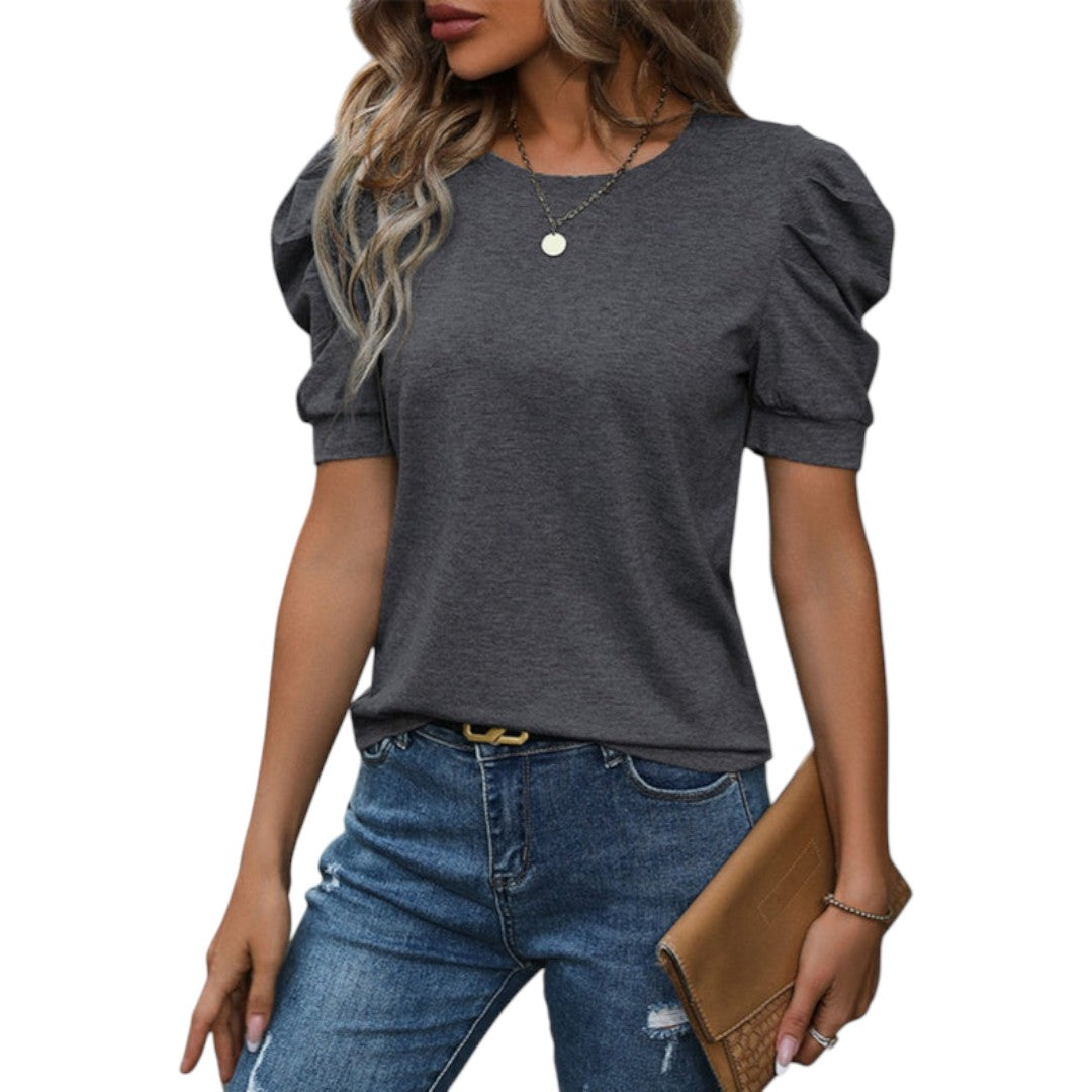 women's shirt with puffed sleeves and round neckline
