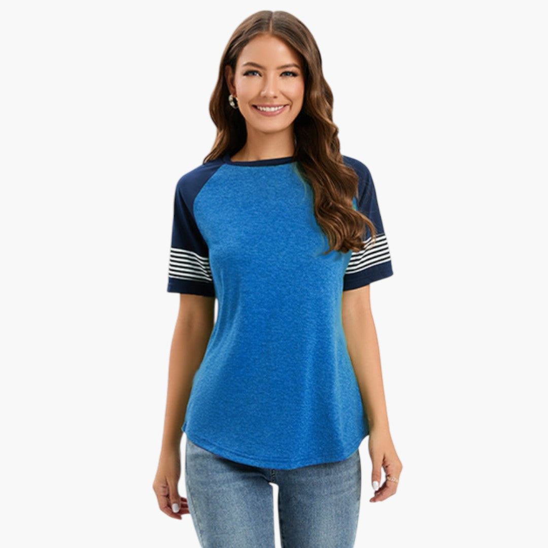T-shirt til kvinder med raglanærmer og stribet detalje