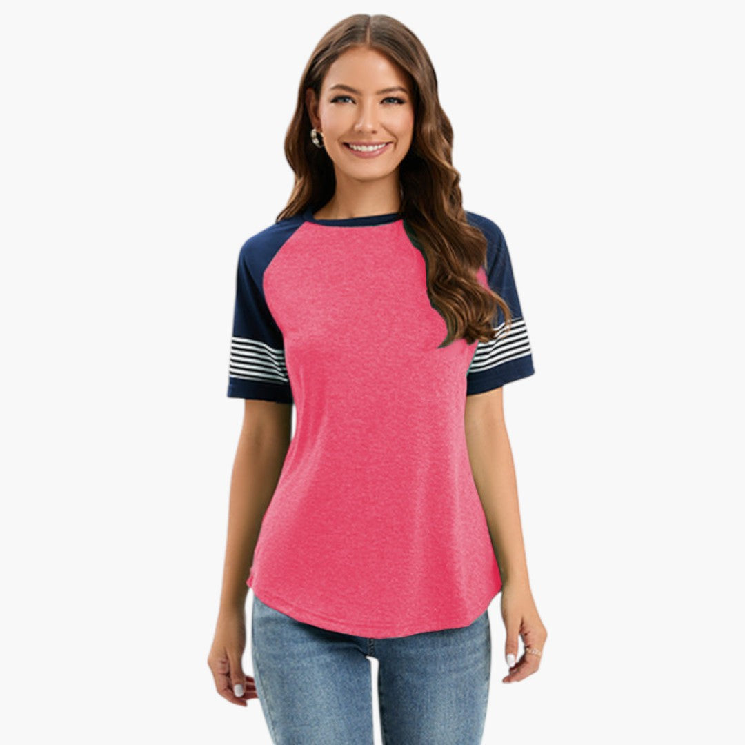 T-shirt til kvinder med raglanærmer og stribet detalje