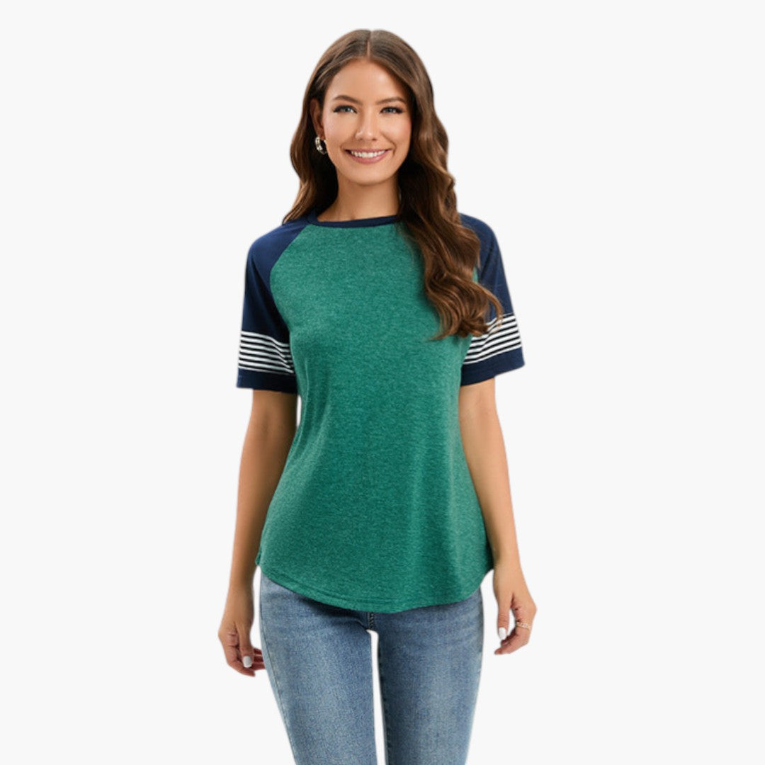 T-shirt til kvinder med raglanærmer og stribet detalje