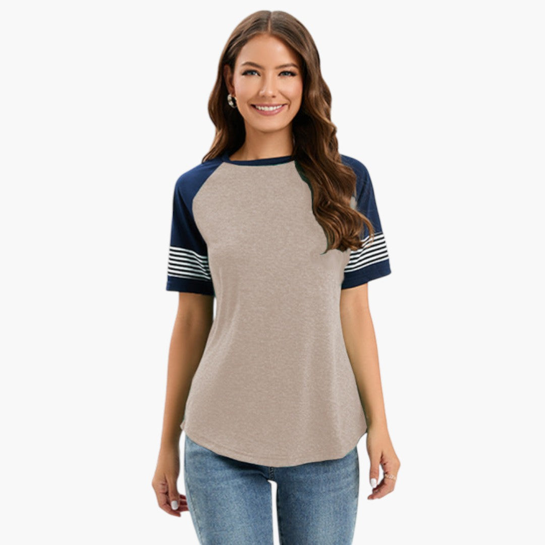 T-shirt til kvinder med raglanærmer og stribet detalje