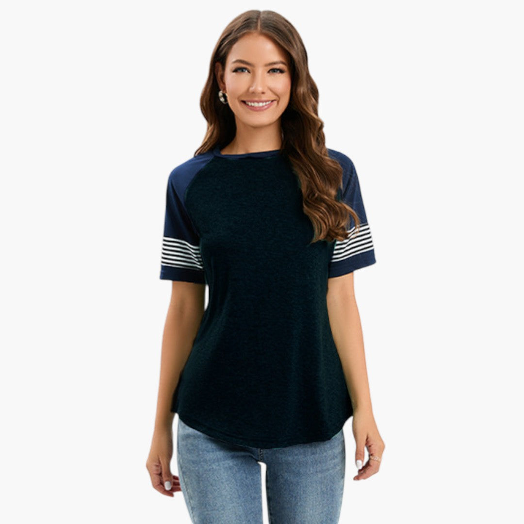 T-shirt til kvinder med raglanærmer og stribet detalje