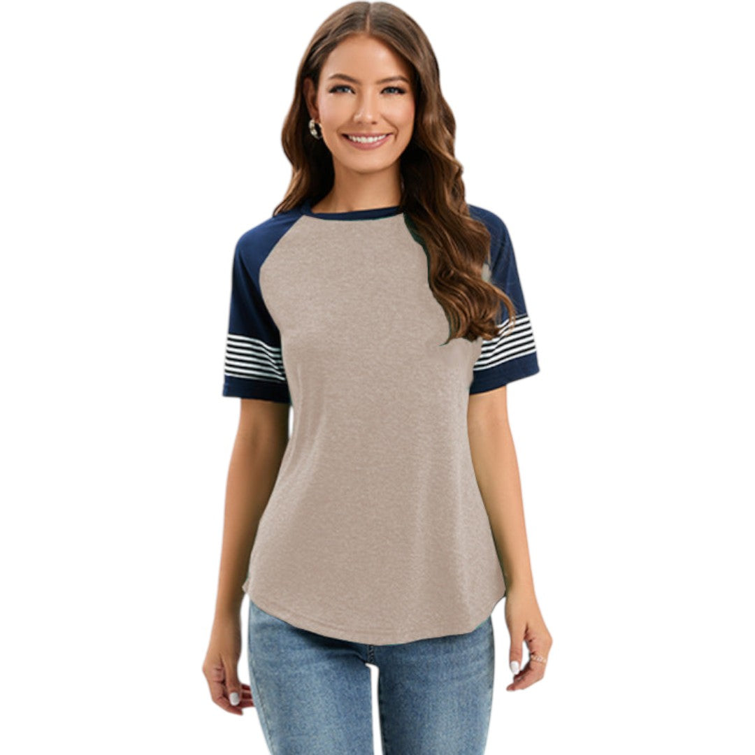 Maglietta donna con maniche raglan e inserti a righe