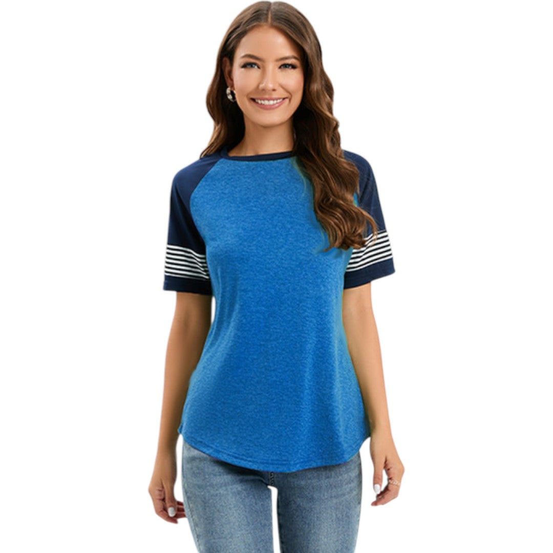 Maglietta donna con maniche raglan e inserti a righe