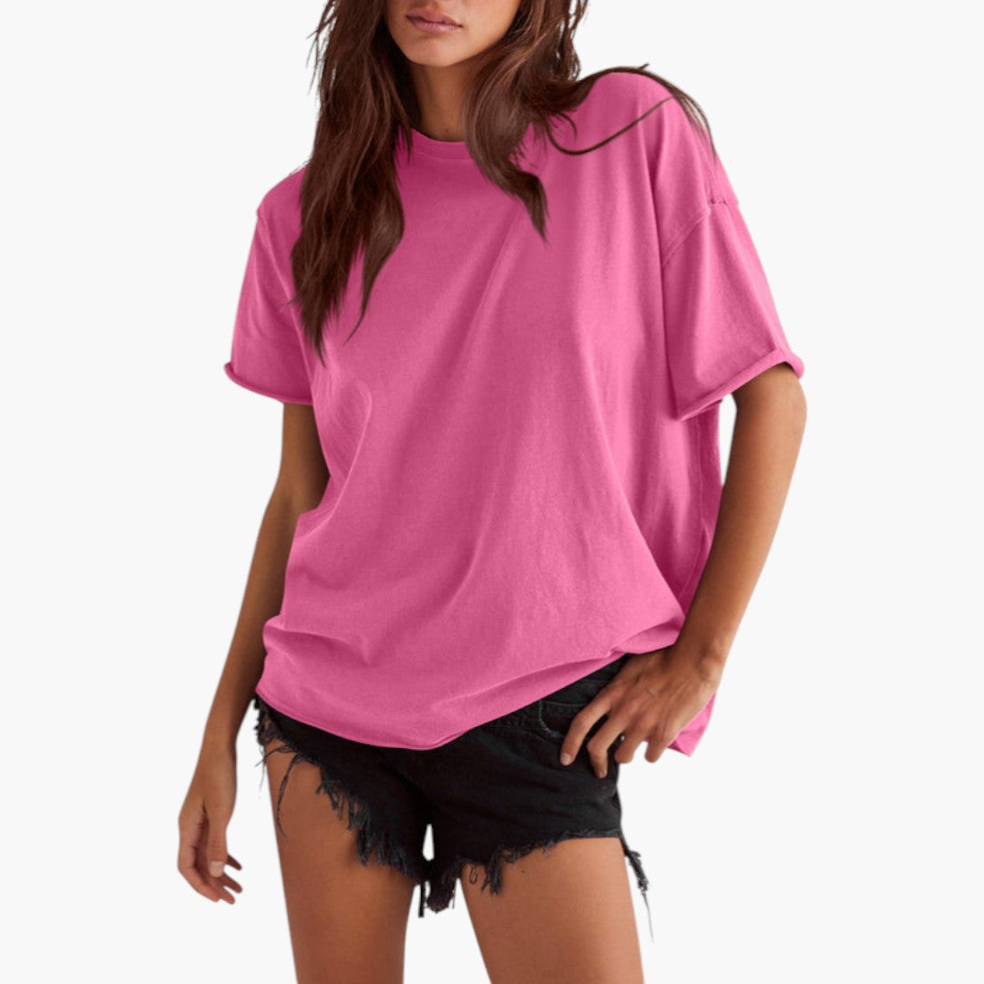 losvallend dames T-shirt met ronde hals en korte mouwen