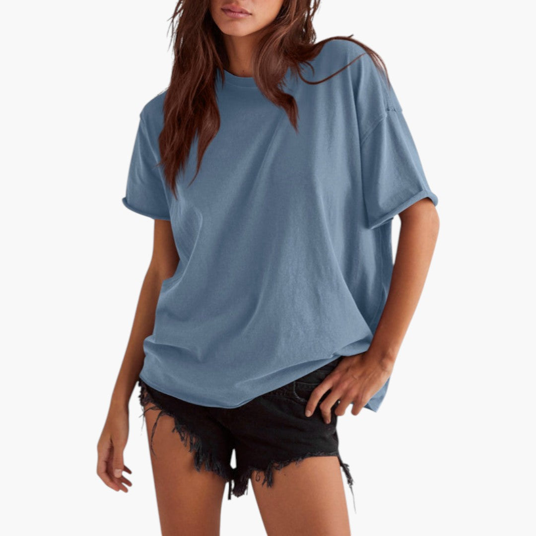 losvallend dames T-shirt met ronde hals en korte mouwen